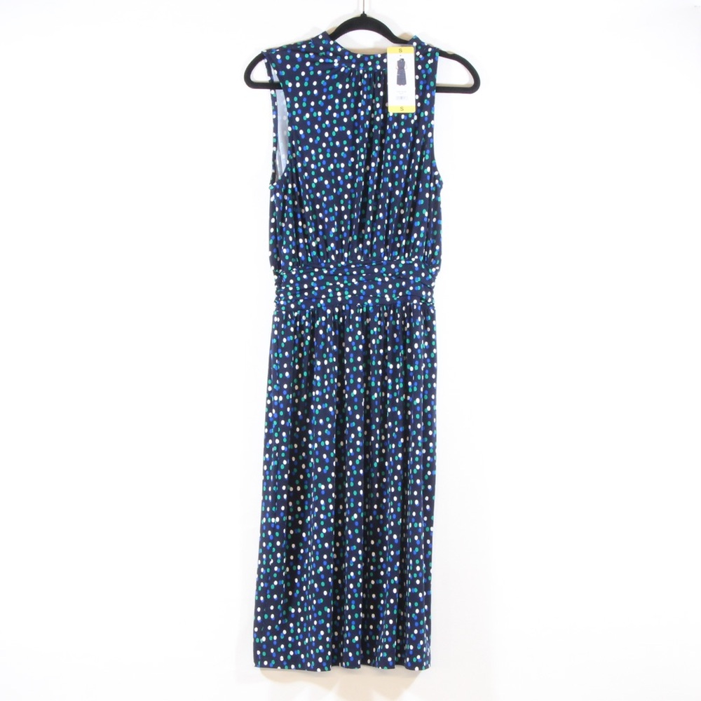 Leota Aria Women's Blue Twilight Polka Dot Knit Sleeveless Mock Neck Midi Dress